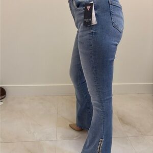 GUESS Mid Wash Blue Flare Jeans with Hem Detail